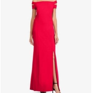 Off-Shoulder Red Evening Gown